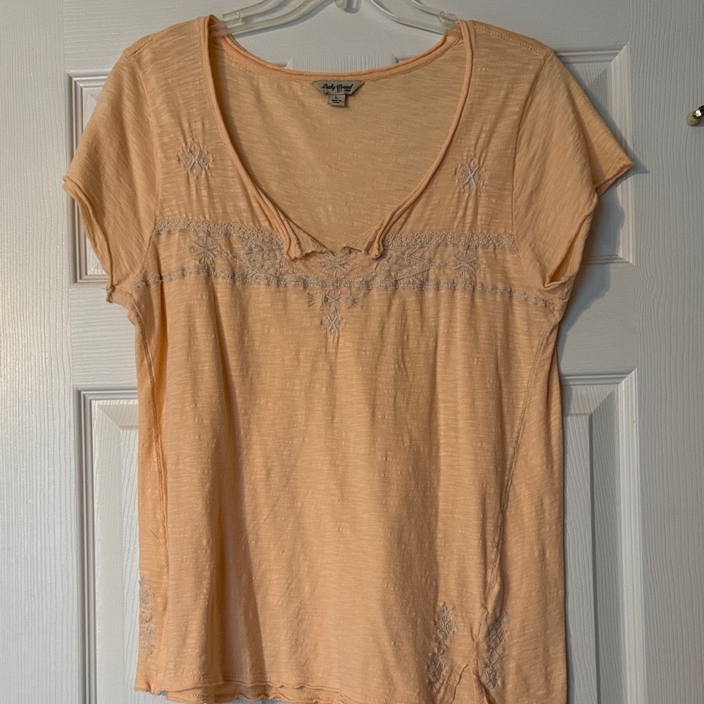 Lucky brand Peach Lace Detail Top